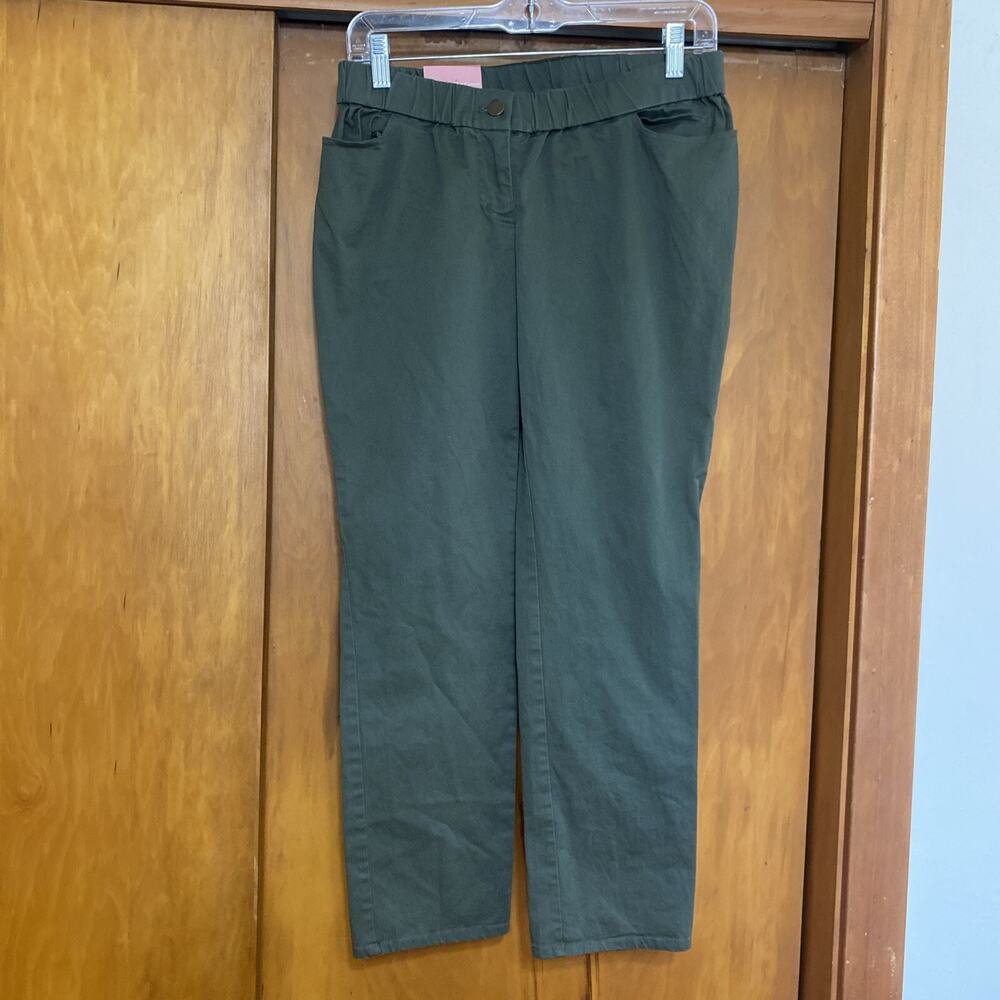 NWT The Nines Pants Olive Green Cotton Twill Lycra  Maternity Pants Pull On